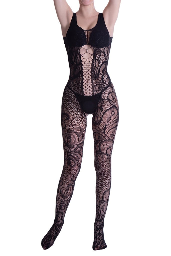 Elegant Passion Bodystocking in lace mesh, seamless design for a sexy, invisible look under clothing. Perfect for allure.