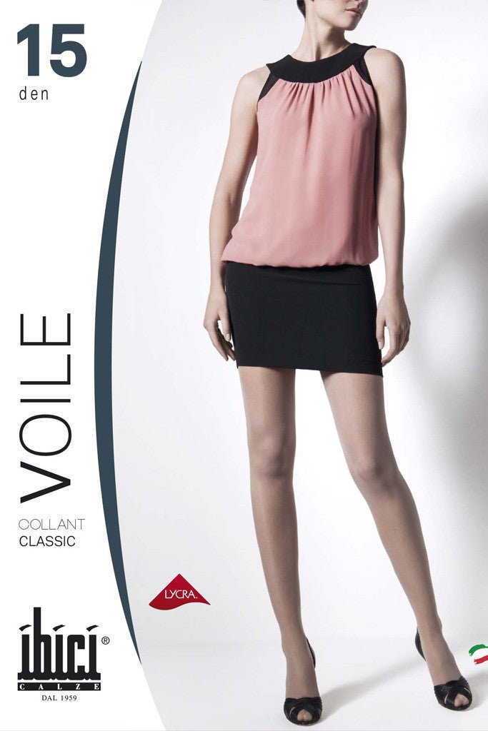 Voile 15 Sheer Pantyhose by Ibici featuring ultra-sheer 15 denier matte finish with LYCRA for a flawless fit.