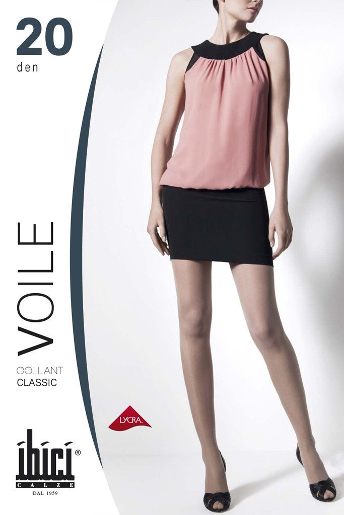 Voile 20 Sheer Pantyhose by Ibici features luxury 20 denier sheer to waist with LYCRA for day and night wear.