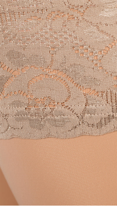 Elegant floral lace band adorns Image 20 Floral Lace Band Thigh High Stockings for Elegance, perfect for allure.