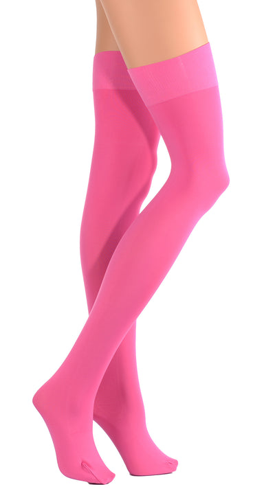 Trendy Caballero OTK Stockings in vibrant pink, perfect for versatile style and inspired by Italian culture.