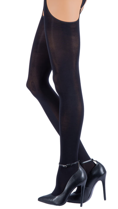 Cortina 100 Den Strip Panty Suspender Tights paired with stylish heels for a chic evening look. Perfect for glamour.