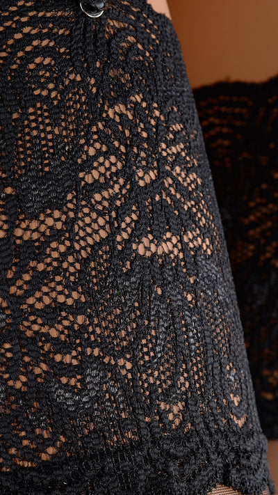 Elevate your elegance with Eleonora 30 Den Lace Top Stockings, showcasing intricate lace details for allure.