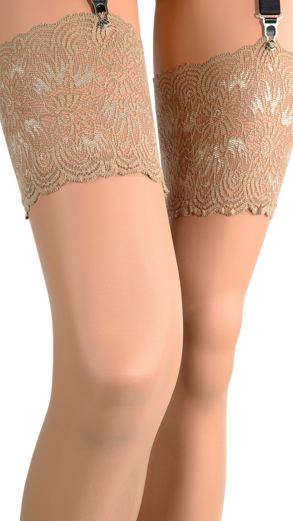 Eleonora 30 Den Lace Top Stockings for Elegant Allure, featuring delicate lace detailing for a sophisticated touch.