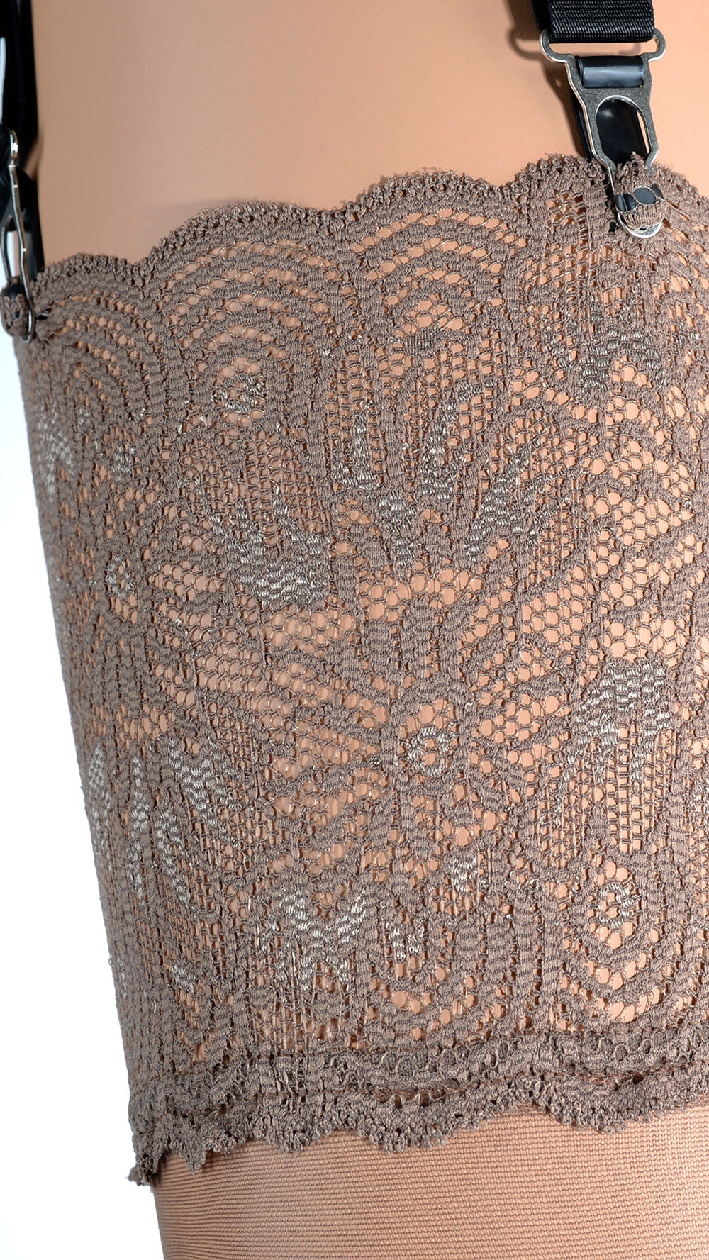Eleonora 30 Den Lace Top Stockings showcase intricate lace design for elegant allure and sophistication.