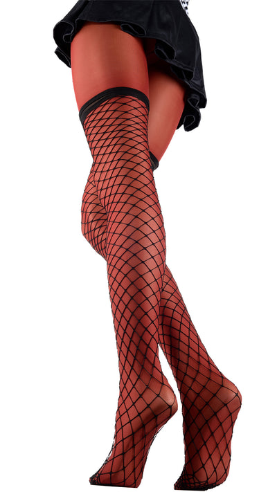 Eudoro Fishnet Over The Knee Tights showcase a striking, chic style perfect for any daring ensemble.