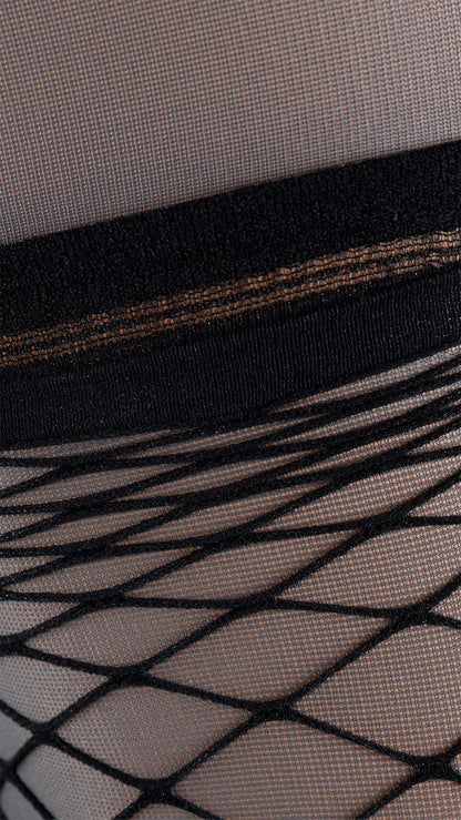 Eudoro Fishnet Over The Knee Tights for Chic Style, featuring a bold design perfect for any glamorous outfit.