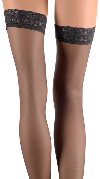 Fanny 15 Den Lace Top Thigh Highs add elegance to any outfit with their delicate lace design and silky finish.