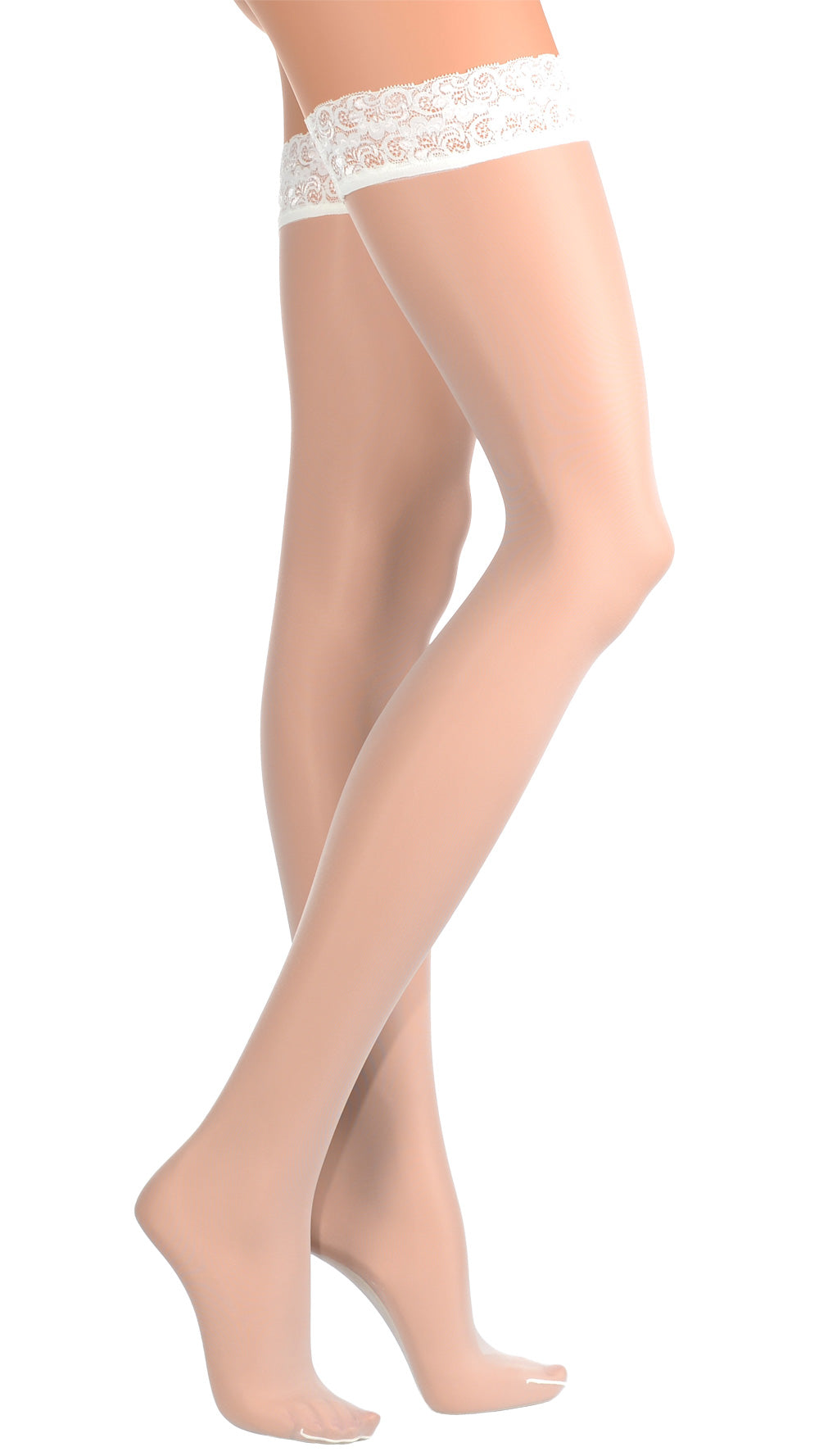 Fanny 15 Den Lace Top Thigh Highs elevate elegance with their delicate lace and sleek design for stunning legs.