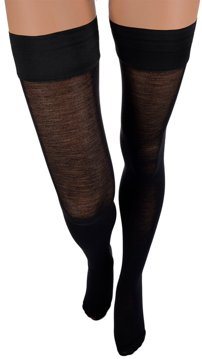 Stylish Jennifer 100 Den Merino Wool Thigh Highs by Trasparenze, perfect for warmth on cooler days.