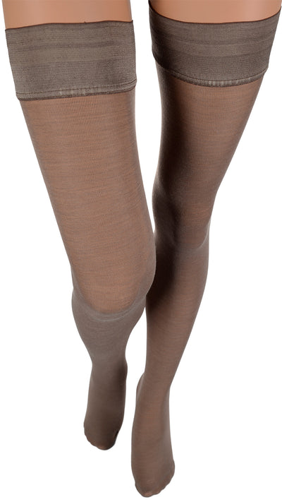 Luxurious Trasparenze Jennifer 100 Den Merino Wool Thigh Highs offer warmth and style for cooler days.