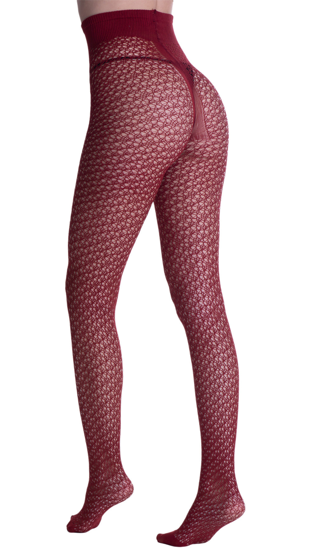 Laughter Soft Microfiber Perforated Fashion Tights in burgundy offer stylish comfort for any autumn outing.