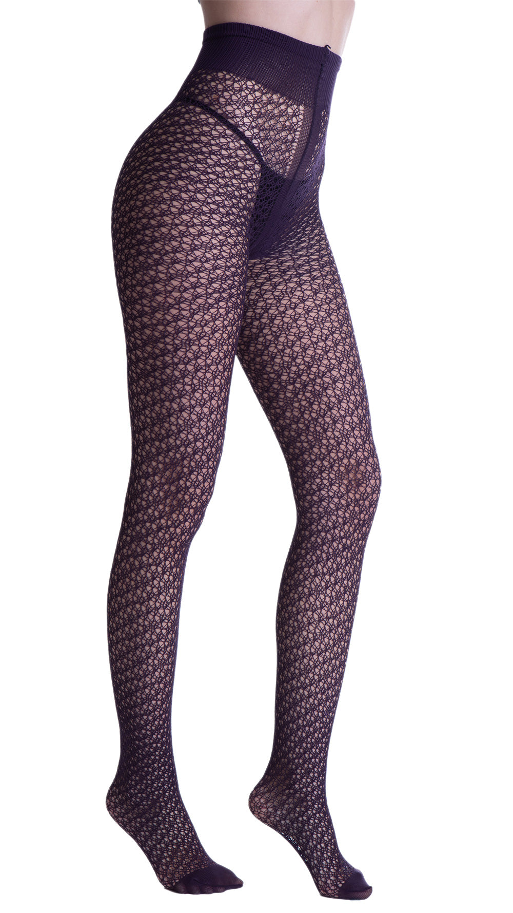 Laughter Soft Microfiber Perforated Fashion Tights in rich purple, offering stylish comfort for autumn outings.