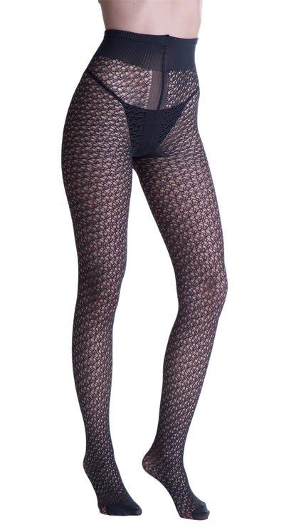 Stylishly embrace comfort with Laughter Soft Microfiber Perforated Fashion Tights, perfect for autumn evenings.
