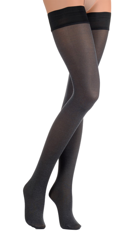 Soft and stylish, the Melany 80 Den Soft Cotton Thigh Highs from Trasparenze keep your legs warm and chic.