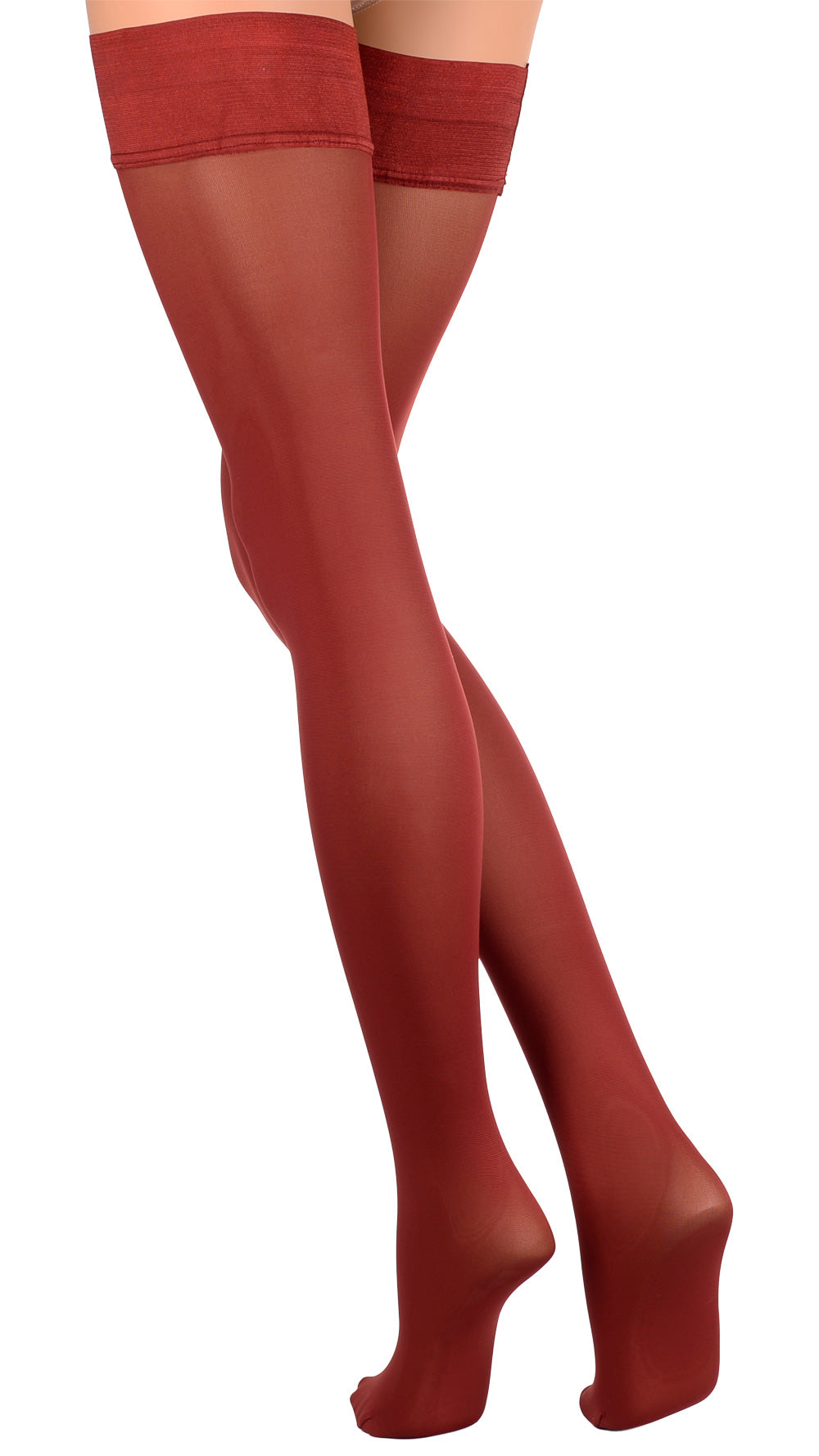 Elevate your style with Miranda 70 Den Opaque Thigh Highs in rich burgundy, perfect for elegant evenings.