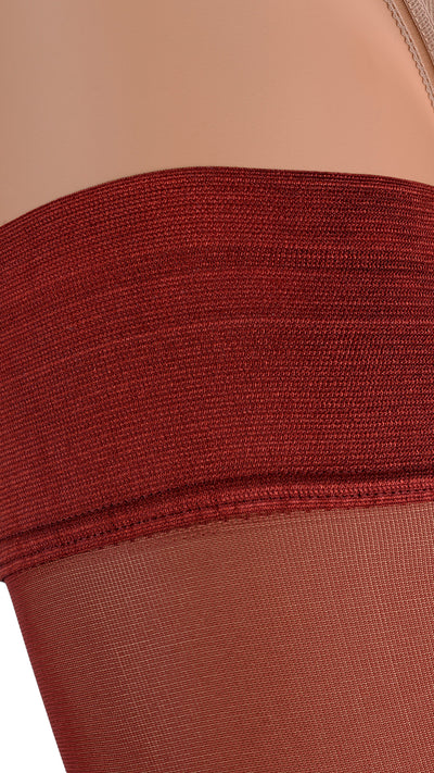 Miranda 70 Den Opaque Thigh Highs in rich burgundy, perfect for adding elegance to any outfit.