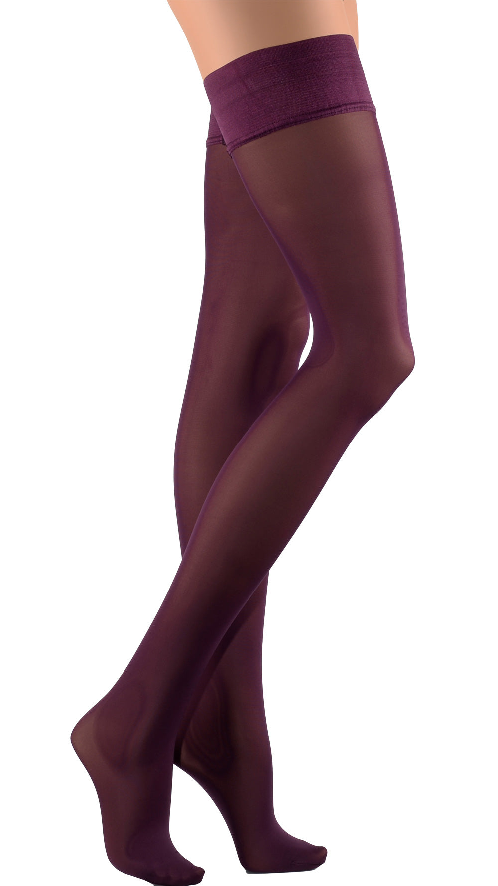Miranda 70 Den Opaque Thigh Highs in rich magenta, perfect for adding elegance to any evening ensemble.