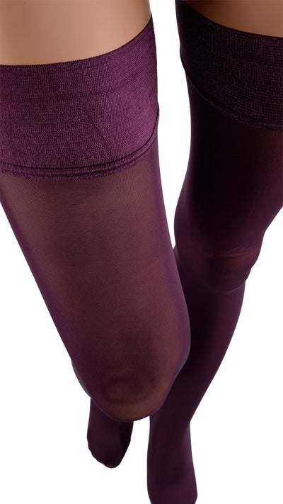 Miranda 70 Den Opaque Thigh Highs in rich magenta, perfect for adding elegance to your evening look.