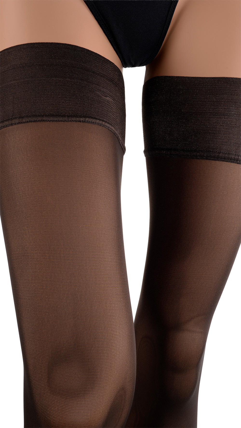 Elegant legs adorned in Miranda 70 Den Opaque Thigh Highs, perfect for a stylish evening look.