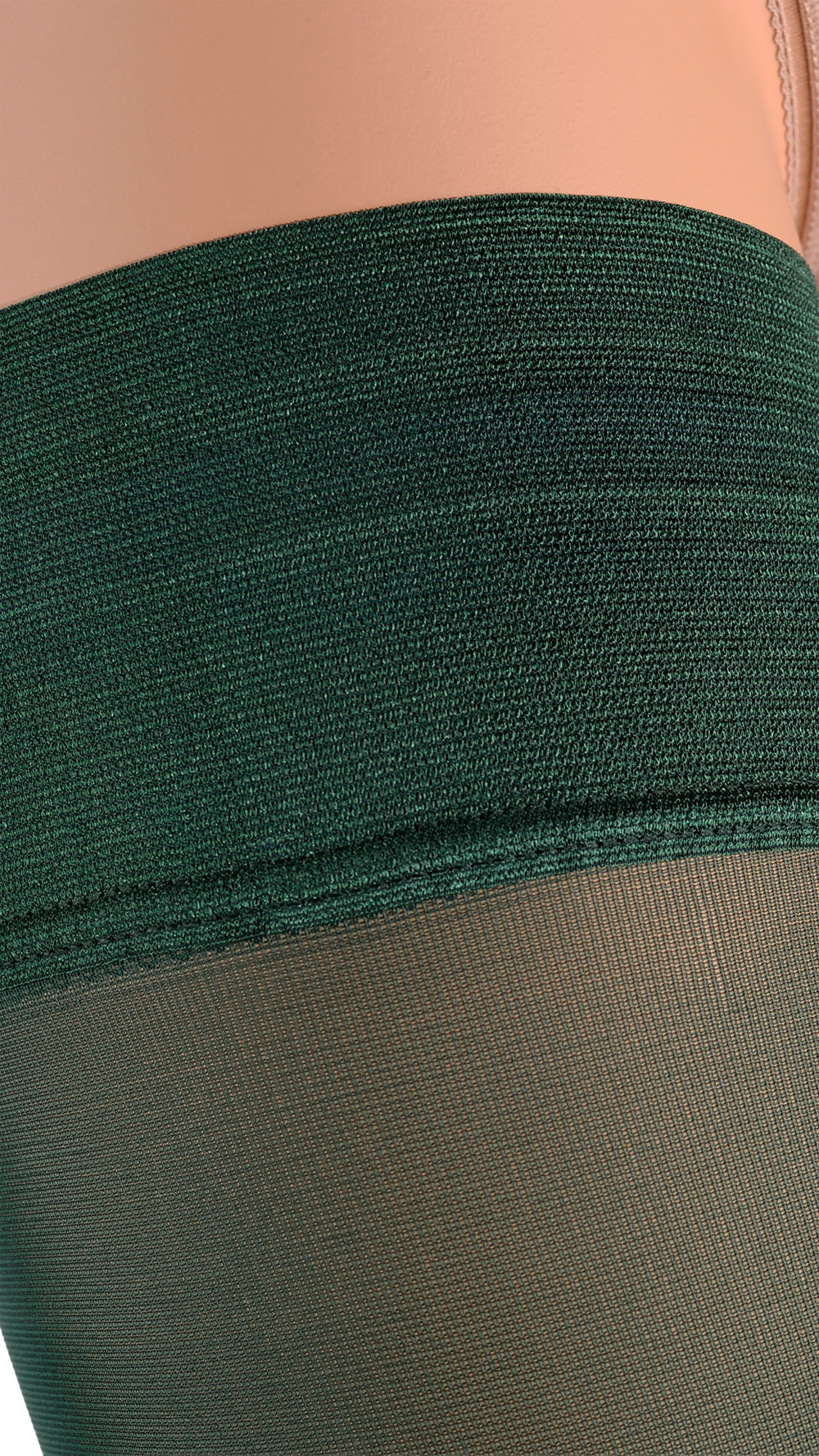 Miranda 70 Den Opaque Thigh Highs in rich green enhance elegance for evening gatherings and sophisticated style.
