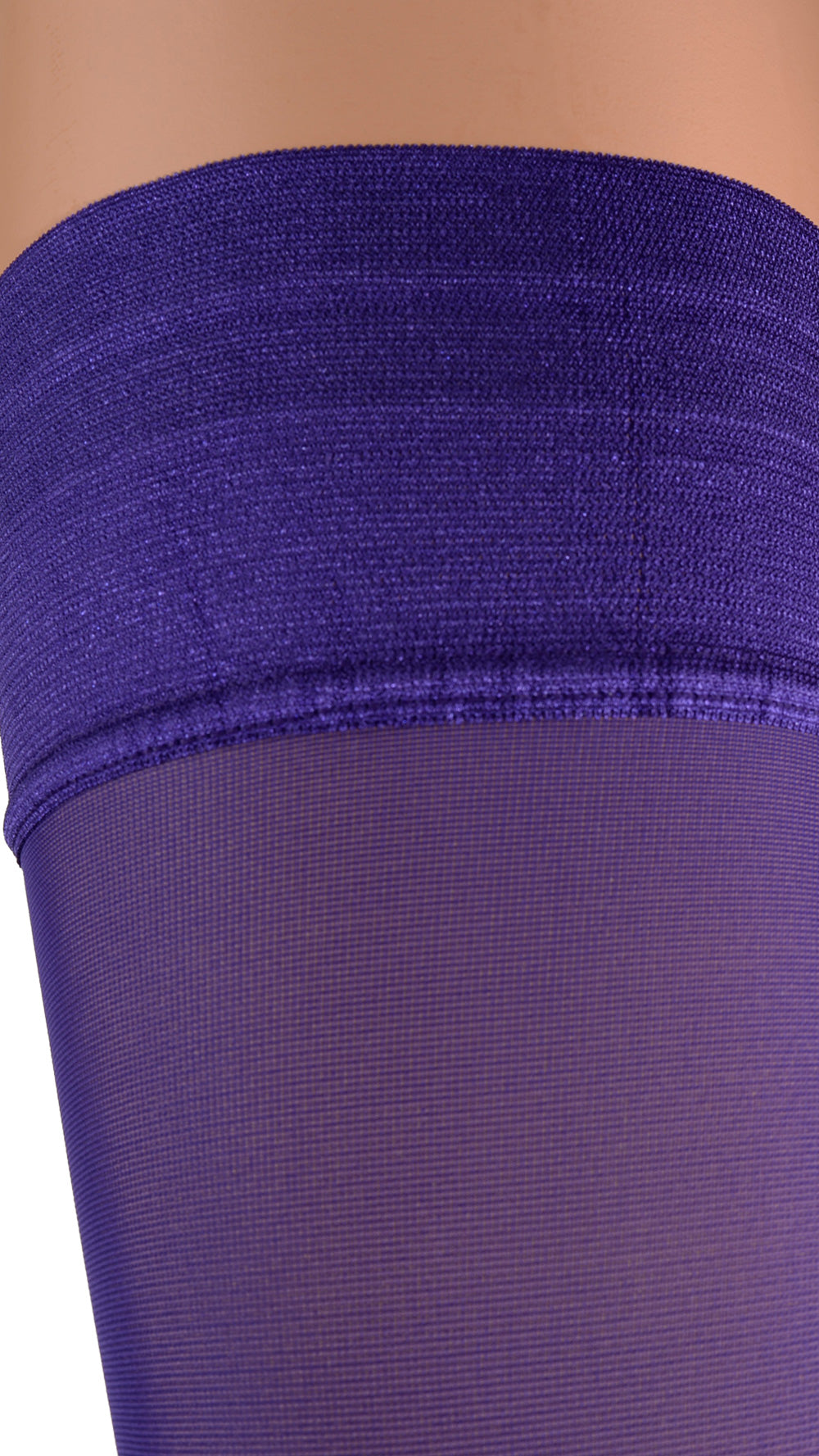 Miranda 70 Den Opaque Thigh Highs showcase rich purple fabric, perfect for adding elegance to your evening look.