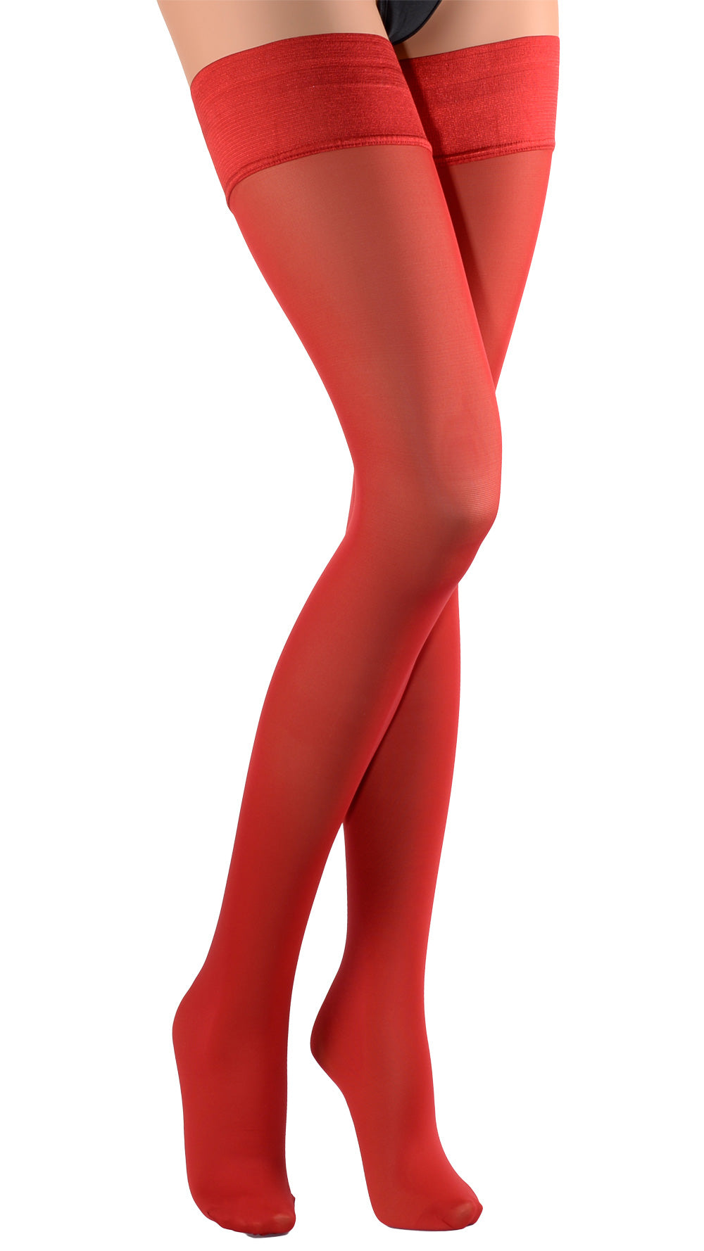 Elevate your style with Miranda 70 Den Opaque Thigh Highs in vibrant red, perfect for any elegant occasion.