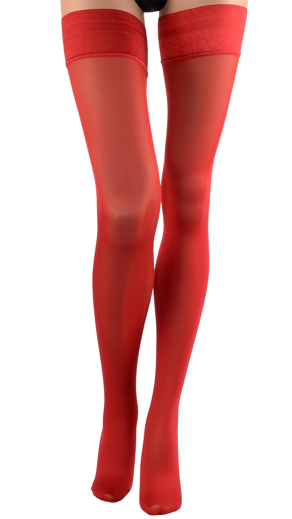 Miranda 70 Den Opaque Thigh Highs in red, perfect for elevating your elegant evening look. Shop stylish legwear today!