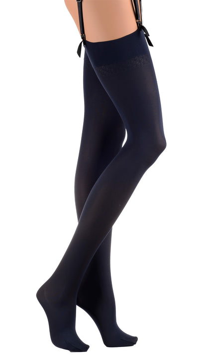 Luxurious Sandra 70 Denier Soft Luxury Opaque Stockings for Elegance in deep blue, perfect for evening sophistication.