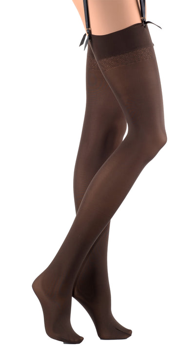 Elegant Sandra 70 Denier Soft Luxury Opaque Stockings in rich brown, perfect for any evening look and stylish comfort.