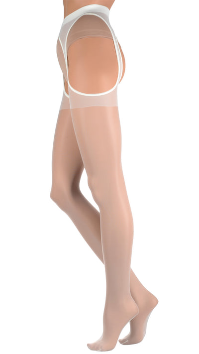 Scandal 20 Den Strip Panty Suspender Pantyhose showcasing seductive sheer design, perfect for enhancing allure.