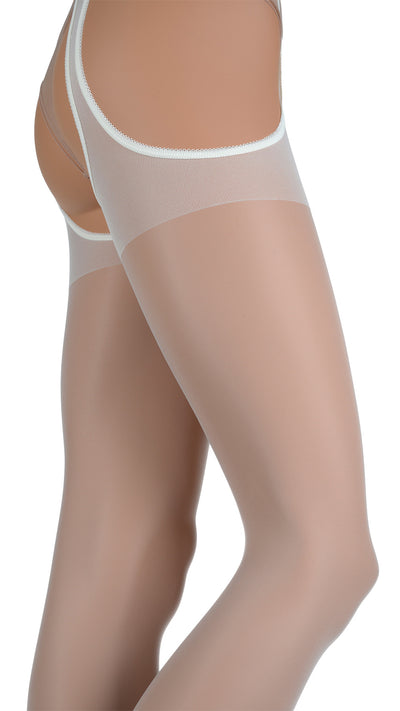 Elevate your allure with Scandal 20 Den Strip Panty Suspender Pantyhose, designed for seductive confidence.