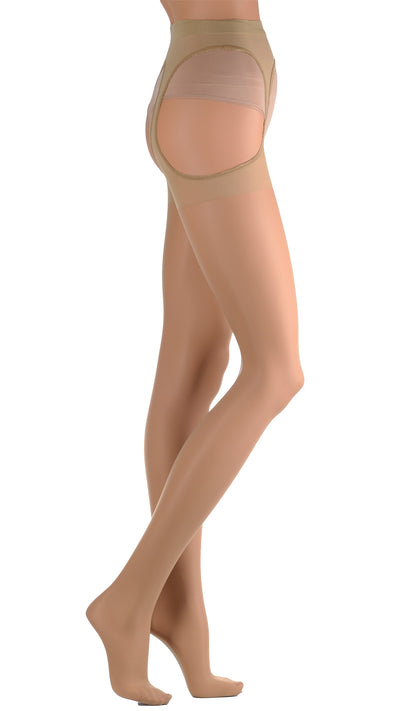 Seductive style meets comfort with Scandal 20 Den Strip Panty Suspender Pantyhose, perfect for allure and elegance.