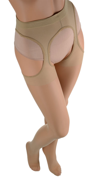 Seduce in style with Scandal 20 Den Strip Panty Suspender Pantyhose, perfect for enhancing your allure.