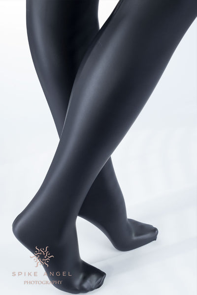 Allen Leather Look Thigh High Hold Ups - Spike Angel