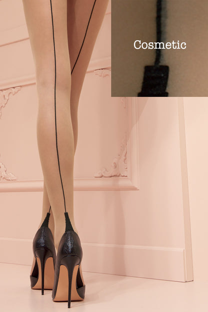 Chic Pennac 20 Den Back Seamed Pantyhose offers elegance without the hassle of suspender belts, perfect for any outfit.