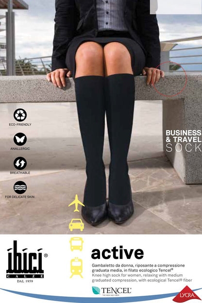 Elegant Active Compression Socks 11-14 mmHg 15-19 hPa provide relief for tired legs after travel or work.