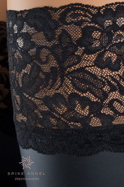 Allen Leather Look Thigh High Hold Ups - Spike Angel