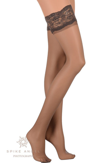 Elegant AR Beautiful Thigh High Stockings by Veneziana, featuring a sheer transparent design and lace top for stylish comfort.