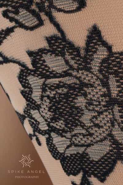 Circe Contrast Floral Hold Up Thigh Highs - Spike Angel