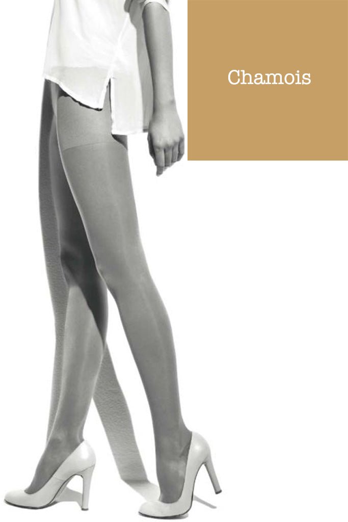 Stylish leg model wearing Collant 40 Support Pantyhose 8-11 mmHg 11-15 hPa in Chamois by Ibici for comfort and support.