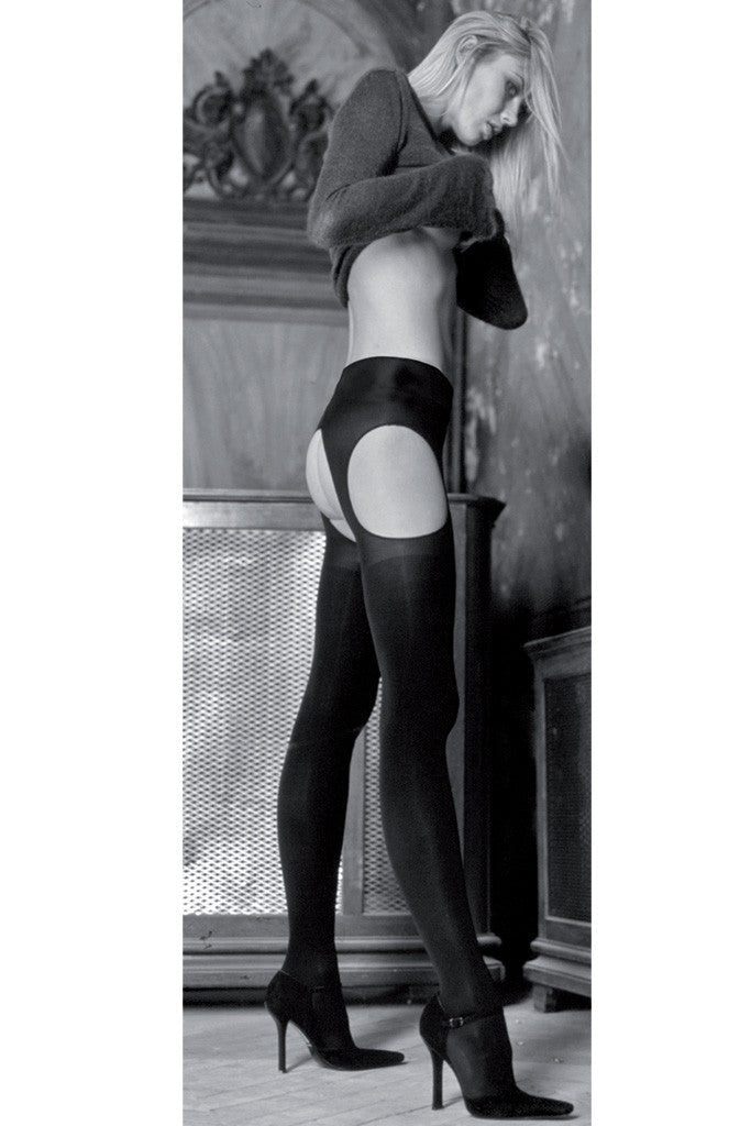 Cortina 100 Den Strip Panty Suspender Tights - Spike Angel