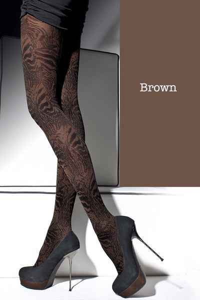 Stylish Cristine Patterned Tights in brown, perfect for fall and crafted from soft microfiber for comfort and elegance.