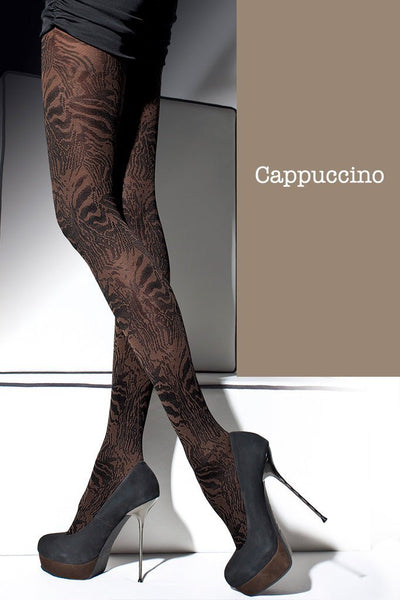 Stylish Cristine Patterned Tights in Cappuccino, perfect for fall with their opaque microfiber design.