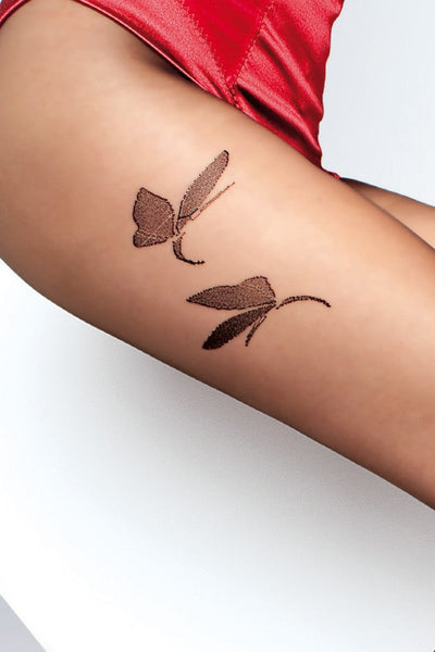 Daisy Tattoo Pantyhose featuring elegant butterfly designs, perfect for any occasion by Fiore. Stylish and durable.