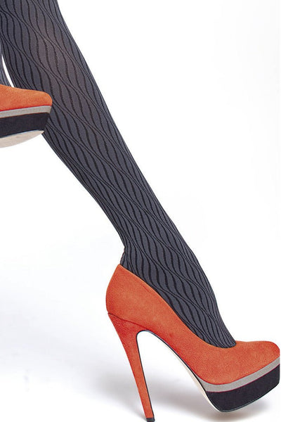 Stylish Daniela Patterned Tights paired with vibrant heels, perfect for fashionistas seeking a chic look.