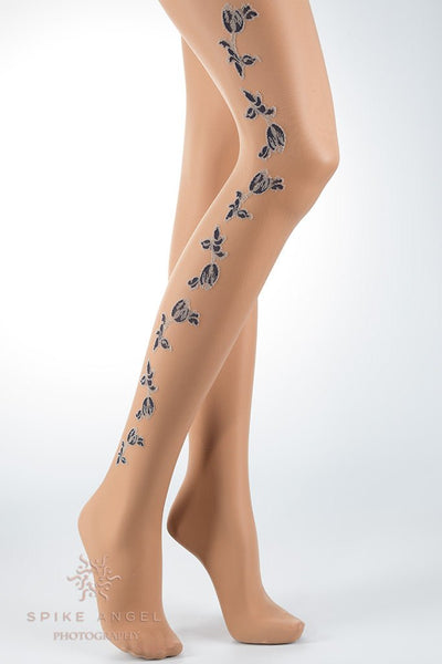 Enea Floral Shiny Hold Up Thigh Highs by Trasparenze feature elegant floral designs and a sleek, shiny finish.