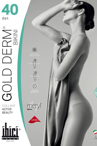 Gold Derm 40 Bikini Shaping Pantyhose offer sheer compression for comfort and style, ideal for any occasion.