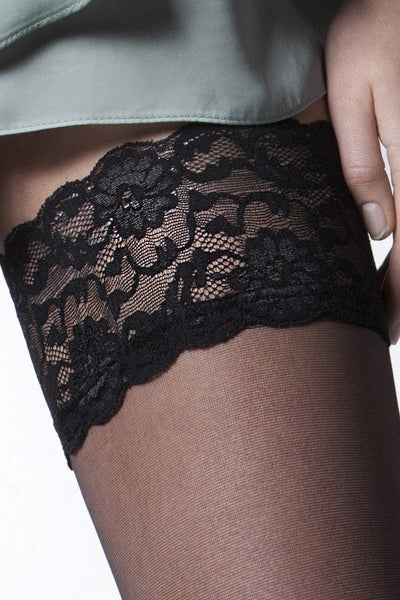 Elevate your look with the Image 20 Floral Lace Band Thigh High, perfect for a touch of elegance and allure.