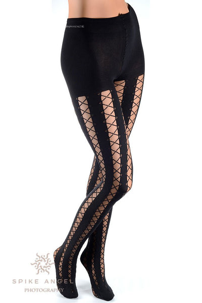 Ipparco Lace Up Patterned Tights - Spike Angel